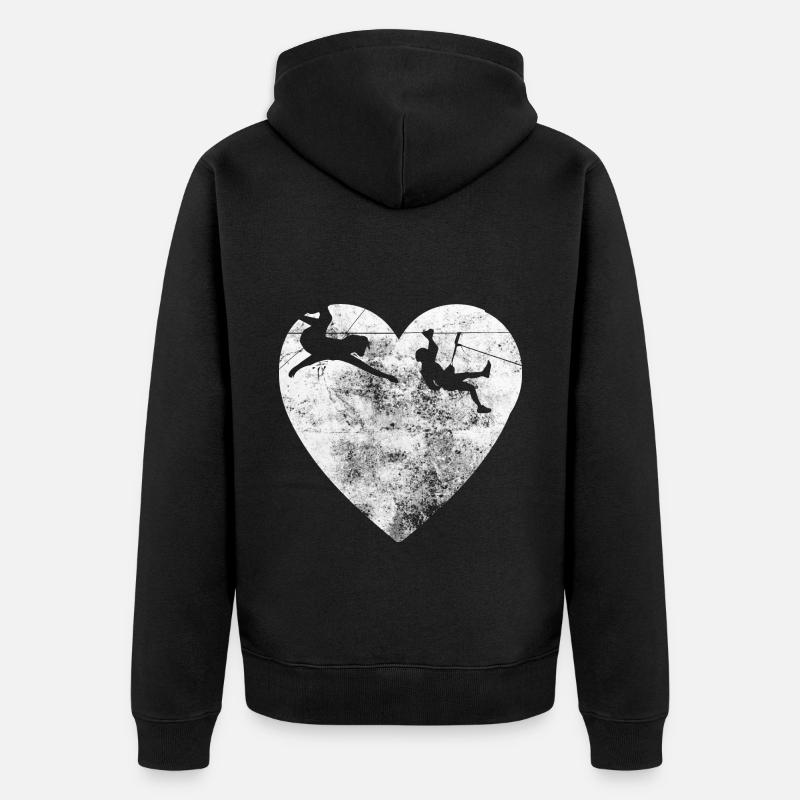 Herz - Klettern - - Unisex Premium Bio Zip Hoodie - Schwarz