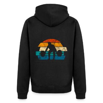 Bodybuilding Bodybuilder GYM Fitnessstudio Retro - Unisex Premium Bio Zip Hoodie - Schwarz - Hinten - Nico (187cm)