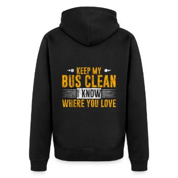 Keep My Bus Clean, I Know Where You Live 3 - Unisex Premium Bio Zip Hoodie - Schwarz - Hinten - Nico (187cm)