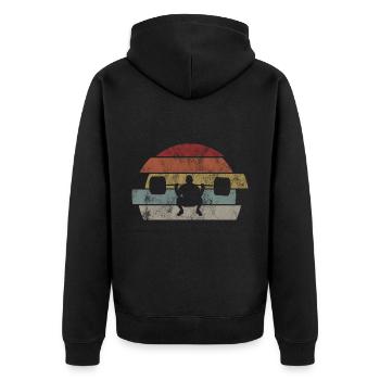 Bodybuilding Bodybuilder GYM Fitnessstudio Retro - Unisex Premium Bio Zip Hoodie - Schwarz - Hinten - Nico (187cm)