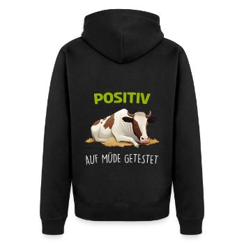 Positiv Müde Schlafshirt Kuh Kühe Schlafanzug - Unisex Premium Bio Zip Hoodie - Schwarz - Hinten - Nico (187cm)