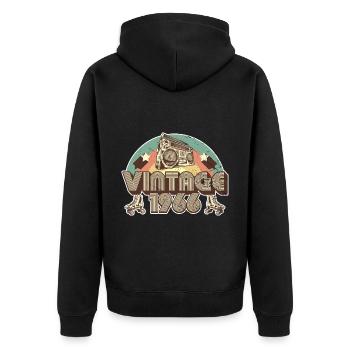 Vintage 1966, Geboren 1966 Geburtstag - Unisex Premium Bio Zip Hoodie - Schwarz - Hinten - Nico (187cm)