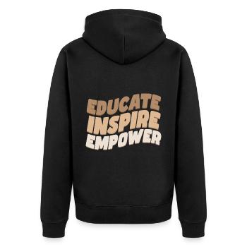Aufklären Inspirieren Befähigen - Unisex Premium Bio Zip Hoodie - Schwarz - Hinten - Nico (187cm)