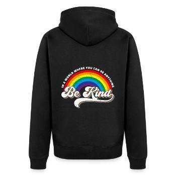 Be Kind LGBT Regenbogen - Unisex Premium Bio Zip Hoodie - Schwarz - Hinten - Nico (187cm)