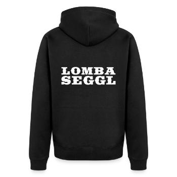 Lombaseggl - Unisex Premium Bio Zip Hoodie - Schwarz - Hinten - Nico (187cm)