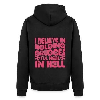 I believe in guilt that I feel in hell - Unisex Premium Organic Zip Hoodie - black - Back - Nico (187cm)