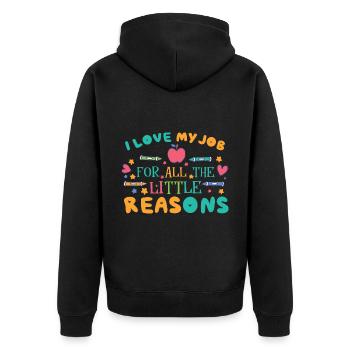 Ich liebe meinen Job aus all den kleinen Gründen - Unisex Premium Bio Zip Hoodie - Schwarz - Hinten - Nico (187cm)