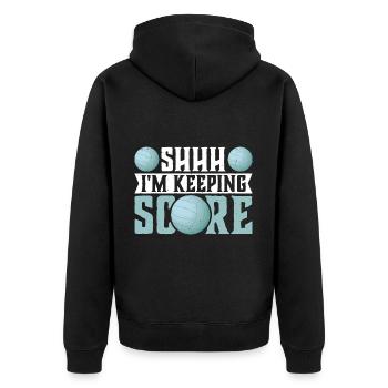 Shhh, I'm Keeping Score 11 - Unisex Premium Bio Zip Hoodie - Schwarz - Hinten - Nico (187cm)