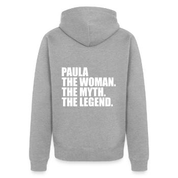 Woman Mythos Legende Name Paula - Unisex Premium Bio Zip Hoodie - Grau meliert - Hinten - Nico (187cm)