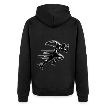 Bahnläufer Sprinter Sprint 100m Sprinter - Unisex Premium Bio Zip Hoodie - Schwarz - Hinten - Nico (187cm)