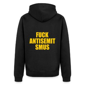 fuck antisemitismus - Unisex Premium Organic Zip Hoodie - black - Back - Nico (187cm)