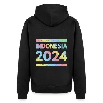 Indonésie 2024 Équipe de vacances colorée - Veste à capuche bio Premium Unisexe - noir - Dos - Nico (187cm)