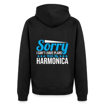 Playing Harmonica Gift - Unisex Premium Organic Zip Hoodie - black - Back - Nico (187cm)