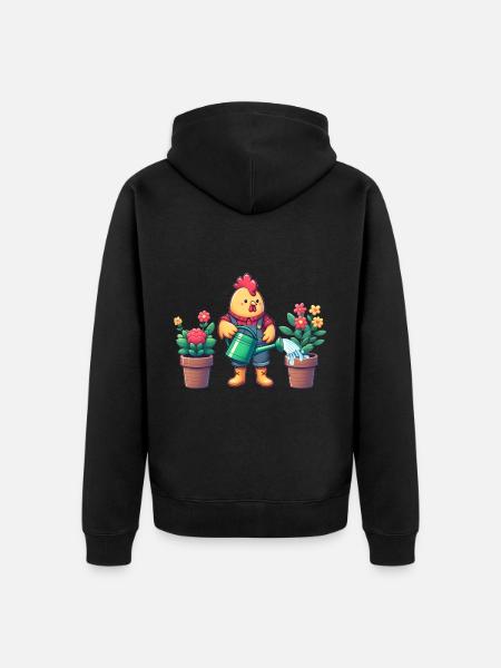 Huhn als Gärtner - Unisex Premium Bio Zip Hoodie - Schwarz