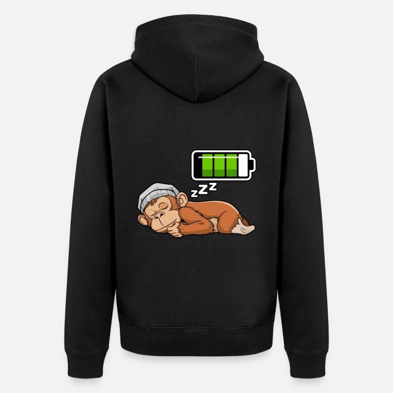 Monkey Sleeping Recharging Night Bedtime - Unisex Premium Bio Zip Hoodie - Schwarz