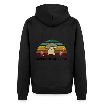 Schwammalsucha - Pilzsammler auf bayrisch - Unisex Premium Bio Zip Hoodie - Schwarz - Hinten - Nico (187cm)