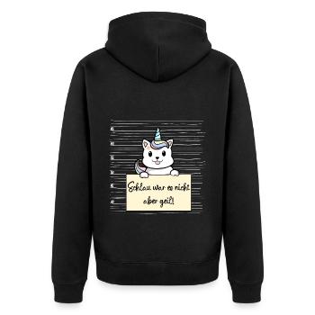 Einhorn Katze lustiger Spruch humor Gefängnisbild - Unisex Premium Bio Zip Hoodie - Schwarz - Hinten - Nico (187cm)