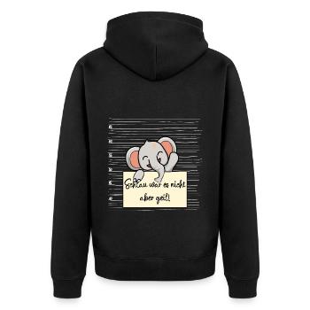 Elefant lustiger Spruch humor Gefängnisbild - Unisex Premium Bio Zip Hoodie - Schwarz - Hinten - Nico (187cm)