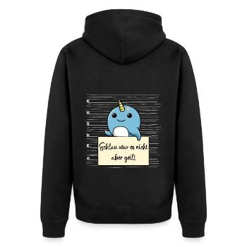 Narwal lustiger Spruch humor Gefängnisbild - Unisex Premium Bio Zip Hoodie - Schwarz - Hinten - Nico (187cm)