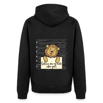 Löwe lustiger Spruch humor Gefängnisbild - Unisex Premium Bio Zip Hoodie - Schwarz - Hinten - Nico (187cm)