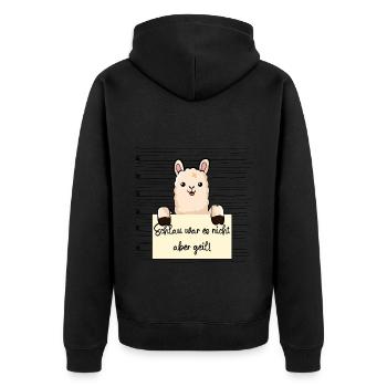 Lama lustiger Spruch humor Gefängnisbild - Unisex Premium Bio Zip Hoodie - Schwarz - Hinten - Nico (187cm)