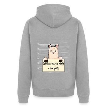 Lama lustiger Spruch humor Gefängnisbild - Unisex Premium Bio Zip Hoodie - Grau meliert - Hinten - Nico (187cm)