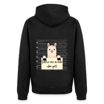 Lama lustiger Spruch humor Gefängnisbild - Unisex Premium Bio Zip Hoodie - Schwarz - Hinten - Nico (187cm)