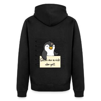 Pinguin lustiger Spruch humor Gefängnisbild - Unisex Premium Bio Zip Hoodie - Schwarz - Hinten - Nico (187cm)