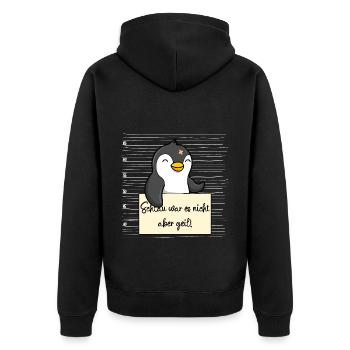 Pinguin lustiger Spruch humor Gefängnisbild - Unisex Premium Bio Zip Hoodie - Schwarz - Hinten - Nico (187cm)