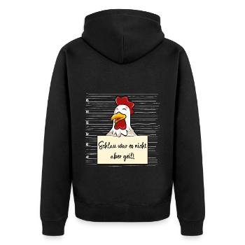 Huhn lustiger Spruch humor Gefängnisbild - Unisex Premium Bio Zip Hoodie - Schwarz - Hinten - Nico (187cm)