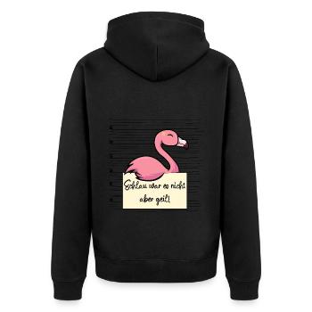 Flamingo lustiger Spruch humor Gefängnisbild - Unisex Premium Bio Zip Hoodie - Schwarz - Hinten - Nico (187cm)