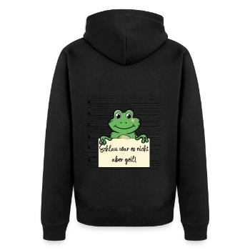 Frosch lustiger Spruch humor Gefängnisbild - Unisex Premium Bio Zip Hoodie - Schwarz - Hinten - Nico (187cm)