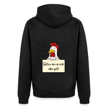 Huhn lustiger Spruch humor Gefängnisbild - Unisex Premium Bio Zip Hoodie - Schwarz - Hinten - Nico (187cm)