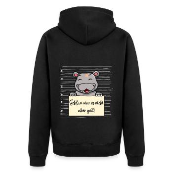 Nilpferd lustiger Spruch humor Gefängnisbild - Unisex Premium Bio Zip Hoodie - Schwarz - Hinten - Nico (187cm)