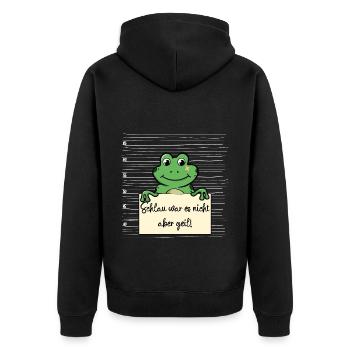 Frosch lustiger Spruch humor Gefängnisbild - Unisex Premium Bio Zip Hoodie - Schwarz - Hinten - Nico (187cm)