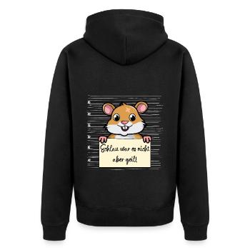 Hamster lustiger Spruch humor Gefängnisbild - Unisex Premium Bio Zip Hoodie - Schwarz - Hinten - Nico (187cm)