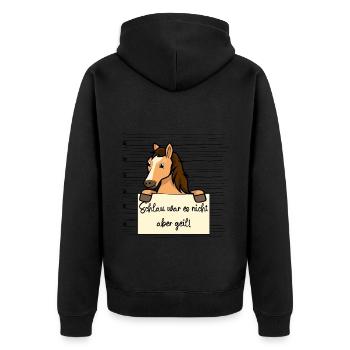 Pferd lustiger Spruch humor Gefängnisbild - Unisex Premium Bio Zip Hoodie - Schwarz - Hinten - Nico (187cm)