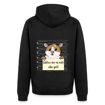 Meerschweinchen lustiger Spruch humor Gefängnisbil - Unisex Premium Bio Zip Hoodie - Schwarz - Hinten - Nico (187cm)