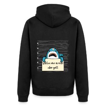 Hai lustiger Spruch humor Gefängnisbild - Unisex Premium Bio Zip Hoodie - Schwarz - Hinten - Nico (187cm)