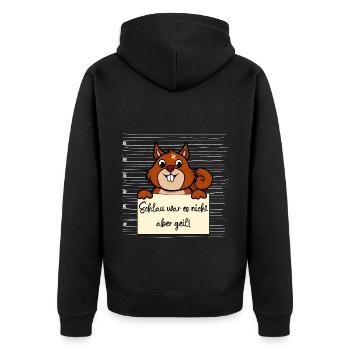 Eichhörnchen lustiger Spruch humor Gefängnisbild - Unisex Premium Bio Zip Hoodie - Schwarz - Hinten - Nico (187cm)