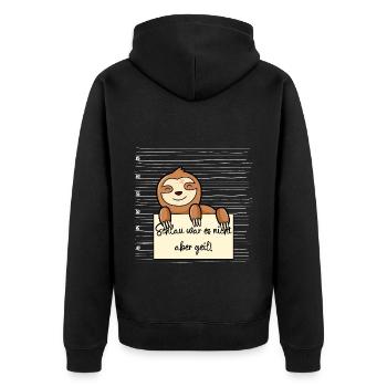 Faultier lustiger Spruch humor Gefängnisbild - Unisex Premium Bio Zip Hoodie - Schwarz - Hinten - Nico (187cm)