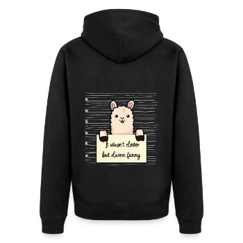 Lama lustiger Spruch humor Gefängnisbild - Unisex Premium Bio Zip Hoodie - Schwarz - Hinten - Nico (187cm)