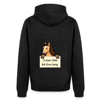 Pferd lustiger Spruch humor Gefängnisbild - Unisex Premium Bio Zip Hoodie - Schwarz - Hinten - Nico (187cm)