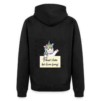 Einhorn lustiger Spruch humor Gefängnisbild - Unisex Premium Bio Zip Hoodie - Schwarz - Hinten - Nico (187cm)