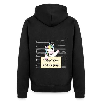 Einhorn lustiger Spruch humor Gefängnisbild - Unisex Premium Bio Zip Hoodie - Schwarz - Hinten - Nico (187cm)
