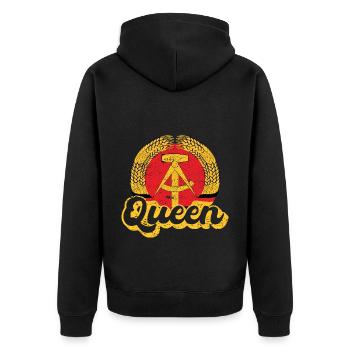 DDR Queen Nostalgie Geschenk - Unisex Premium Bio Zip Hoodie - Schwarz - Hinten - Nico (187cm)