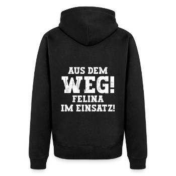 Felina Lustiger Spruch Vorname Name Felina - Unisex Premium Bio Zip Hoodie - Schwarz - Hinten - Nico (187cm)