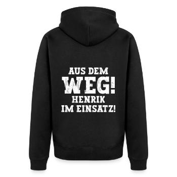 Henrik Lustiger Spruch Vorname Name Henrik - Unisex Premium Bio Zip Hoodie - Schwarz - Hinten - Nico (187cm)