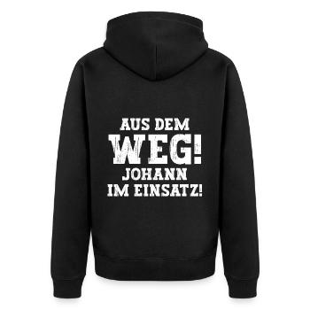 Johann Lustiger Spruch Vorname Name Johann - Unisex Premium Bio Zip Hoodie - Schwarz - Hinten - Nico (187cm)