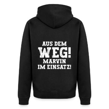 Marvin Lustiger Spruch Vorname Name Marvin - Unisex Premium Bio Zip Hoodie - Schwarz - Hinten - Nico (187cm)